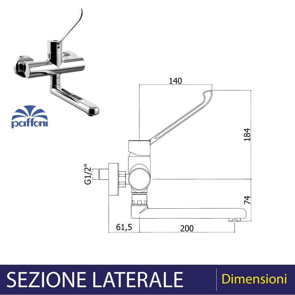 Miscelatore lavello a parete con leva clinica Candy cromo — Paffoni