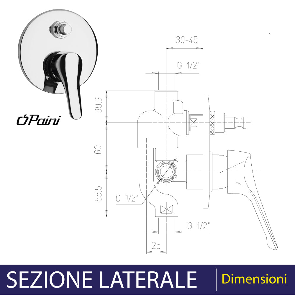Miscelatore doccia ad incasso con deviatore Pilot cromo — Paini