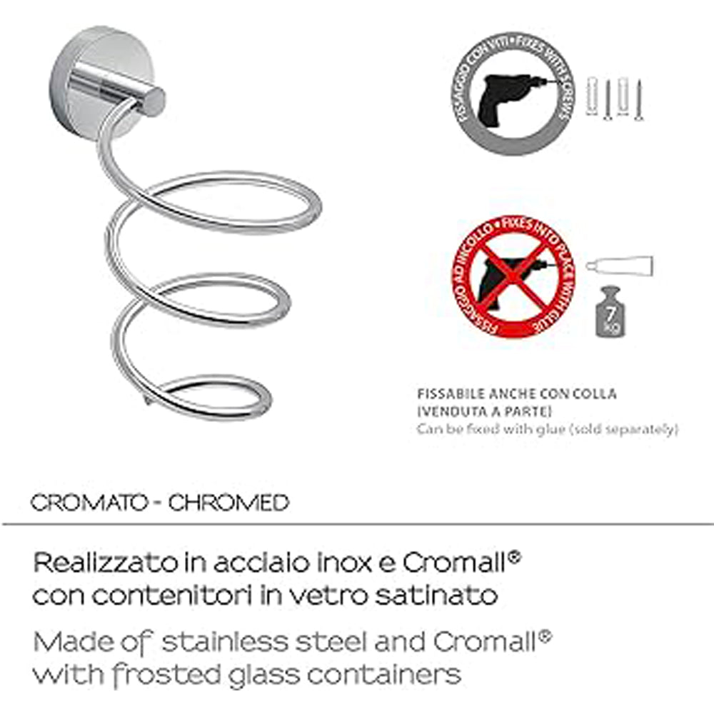 Porta asciugacapelli con placca tonda cromo lucido — GEDY
