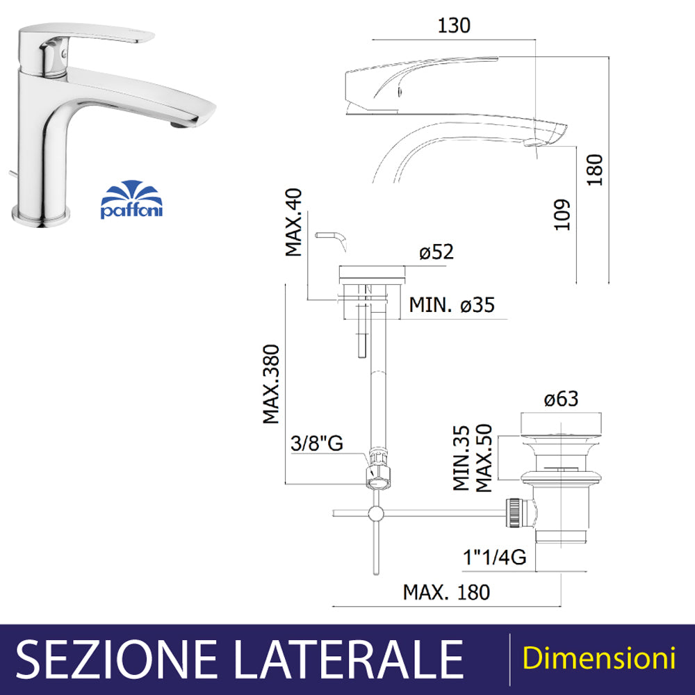 Miscelatore lavabo Lime cromo + piletta 1"1/4 — Paffoni