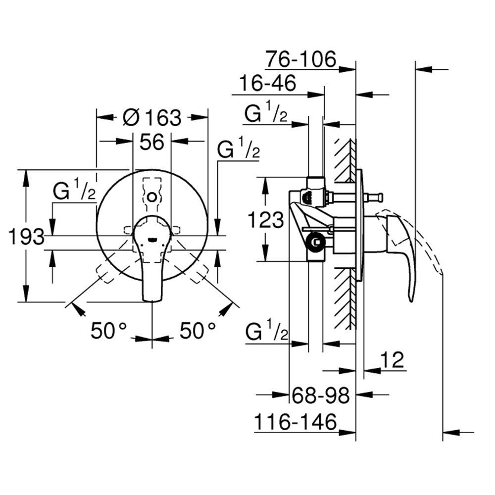 Miscelatore doccia incasso eurosmart NEW" con deviatore cromo — Grohe