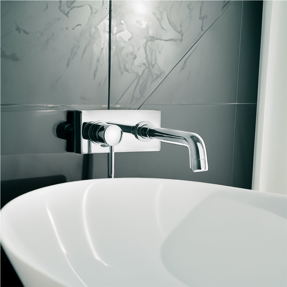 Miscelatore lavabo new DISCO" bocca a muro cromo + piletta 1"1/4 — Paini