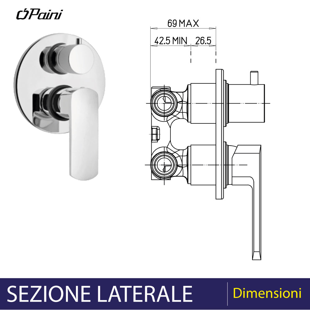 Miscelatore incasso doccia con deviatore Stile cromo — Paini