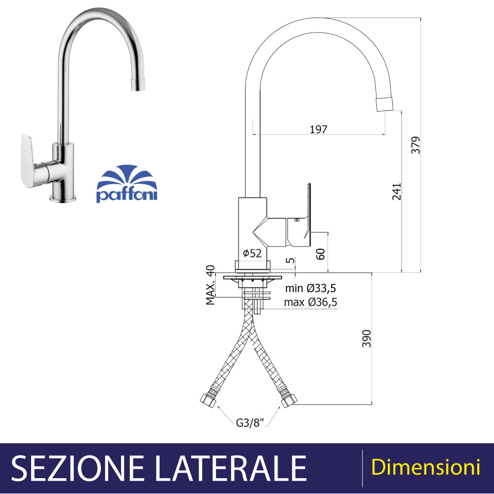 Miscelatore lavello Lime canna orientabile cromo — Paffoni