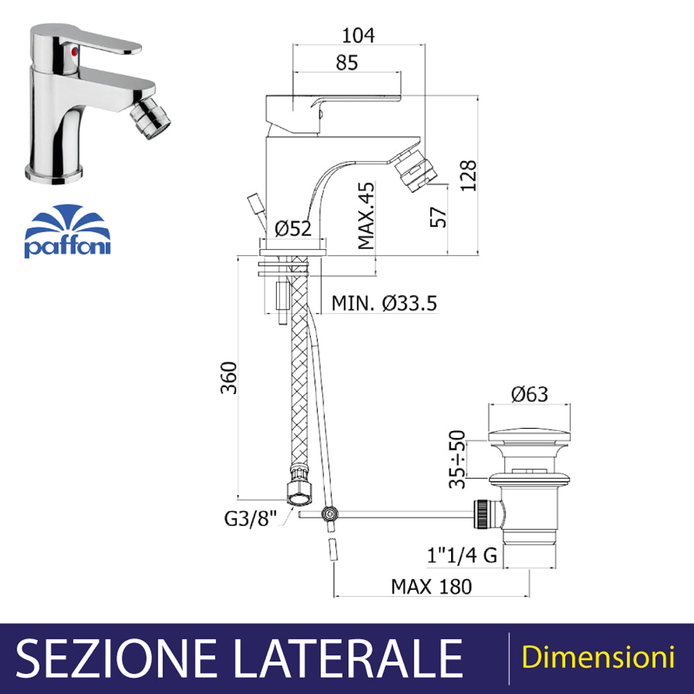 Miscelatore bidet Blu cromo + piletta 1"1/4 — Paffoni