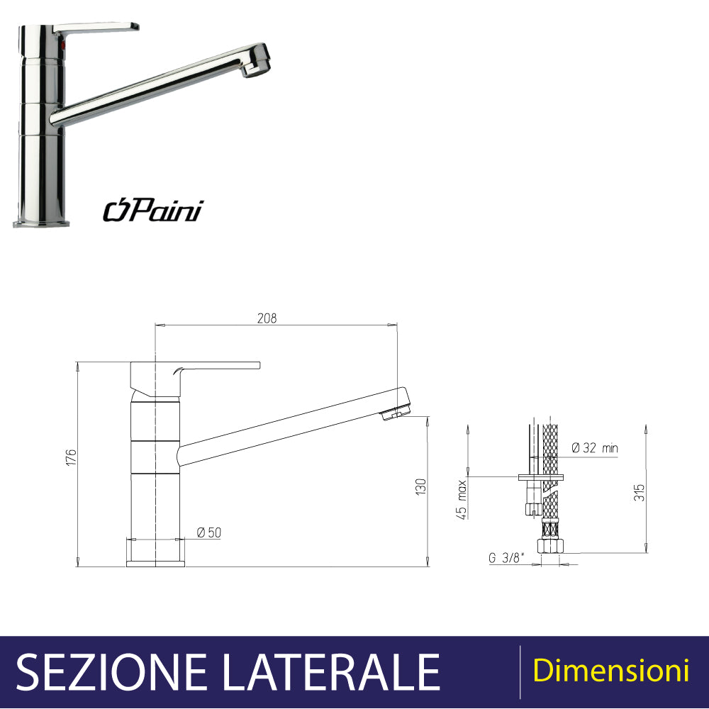 Miscelatore lavello con bocca coassiale le MANS" cromo — Paini