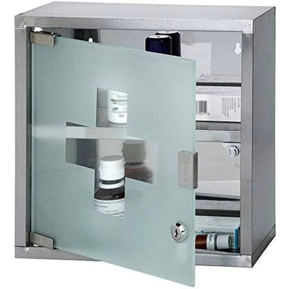 Armadietto farmacia con serratura Joker acciaio Inox/vetro — GEDY