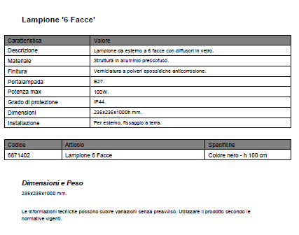 Lampione '6 facce colore nero cm.100 — Cardinale