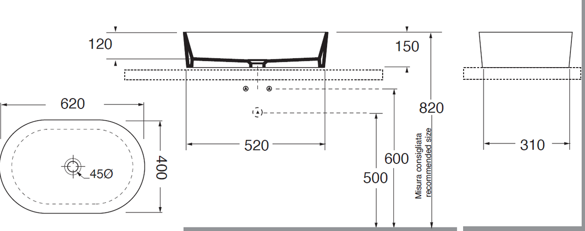 Lavabo da appoggio Zeta ellittico 62x40 cm — Azzurra