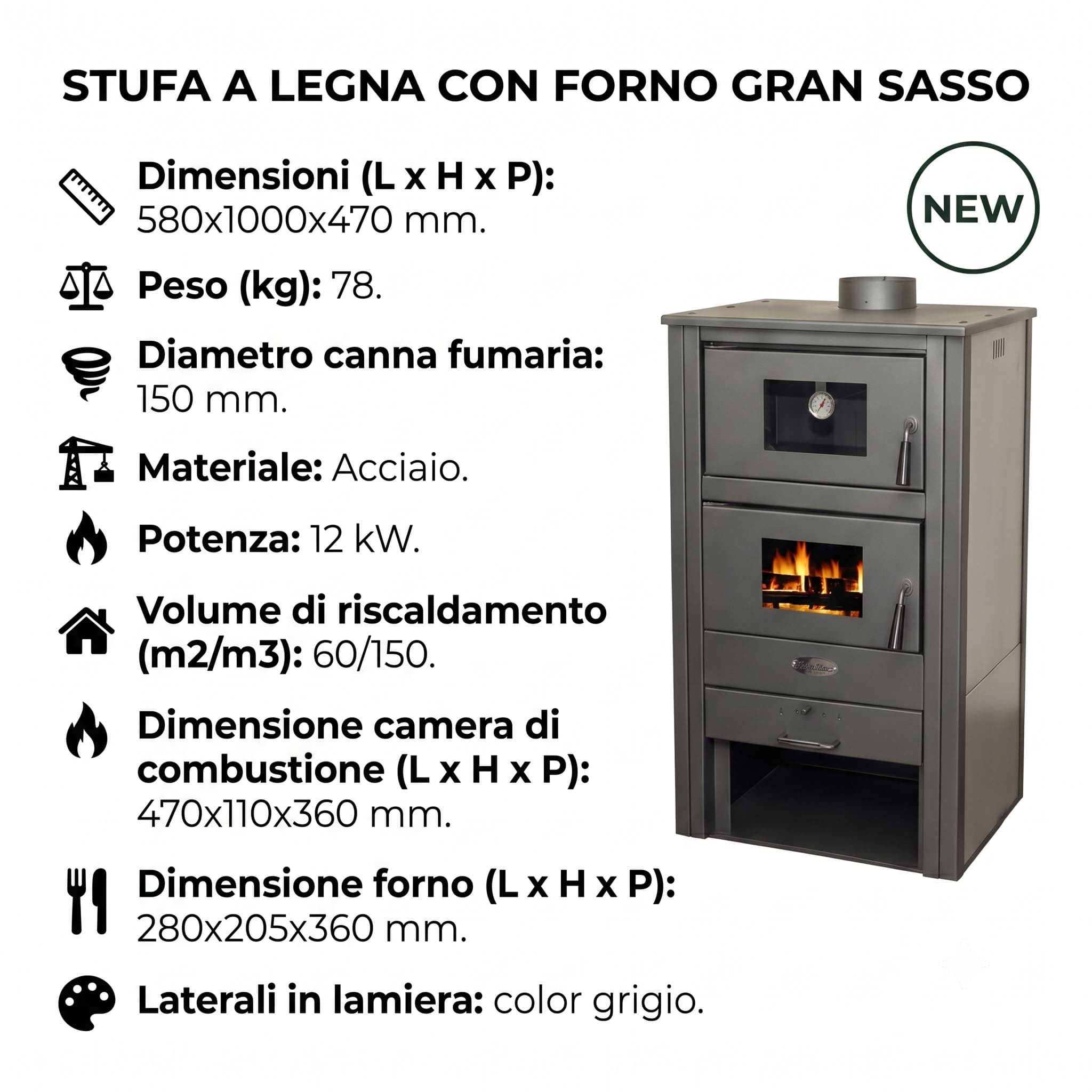 Wood-Burning Stove Gran Sasso 12 kW - Cardinale