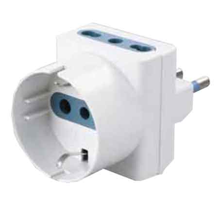 Adattatore triplo schuko bivalente 16A Cardinale 2P+T- 1presa schuko + 2 prese 10/16A 2P+T - HD casa