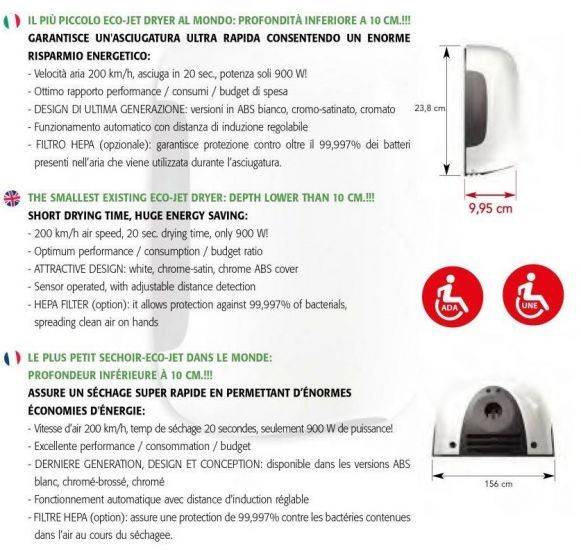 Asciugamani Elettrico 900W Vama SMARTJET MINI SF cromo satinato - HD casa
