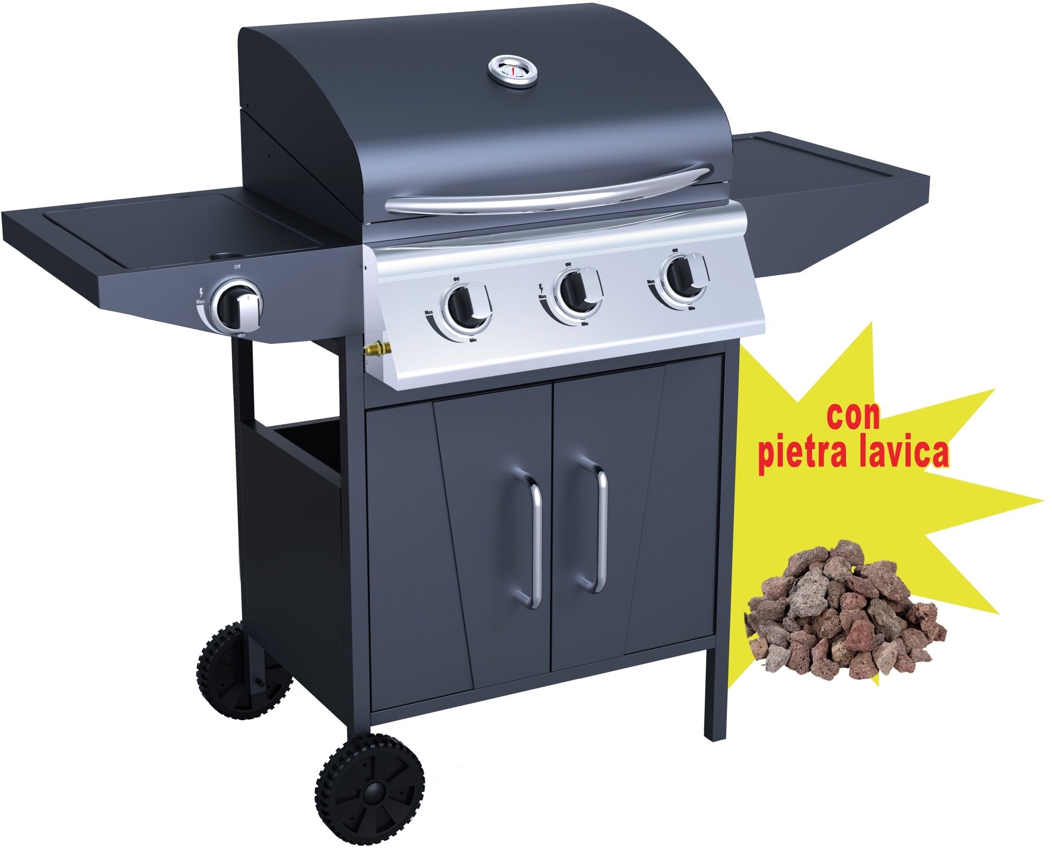 Barbecue a gas tre fuochi C/FORNELLONE Carrara Cardinale con 3 kg di pietra lavica - HD casa