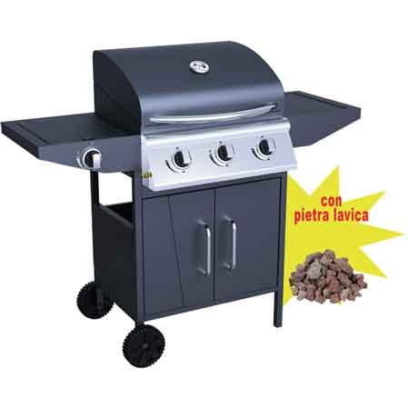Barbecue a gas tre fuochi C/FORNELLONE Carrara Cardinale con 3 kg di pietra lavica - HD casa