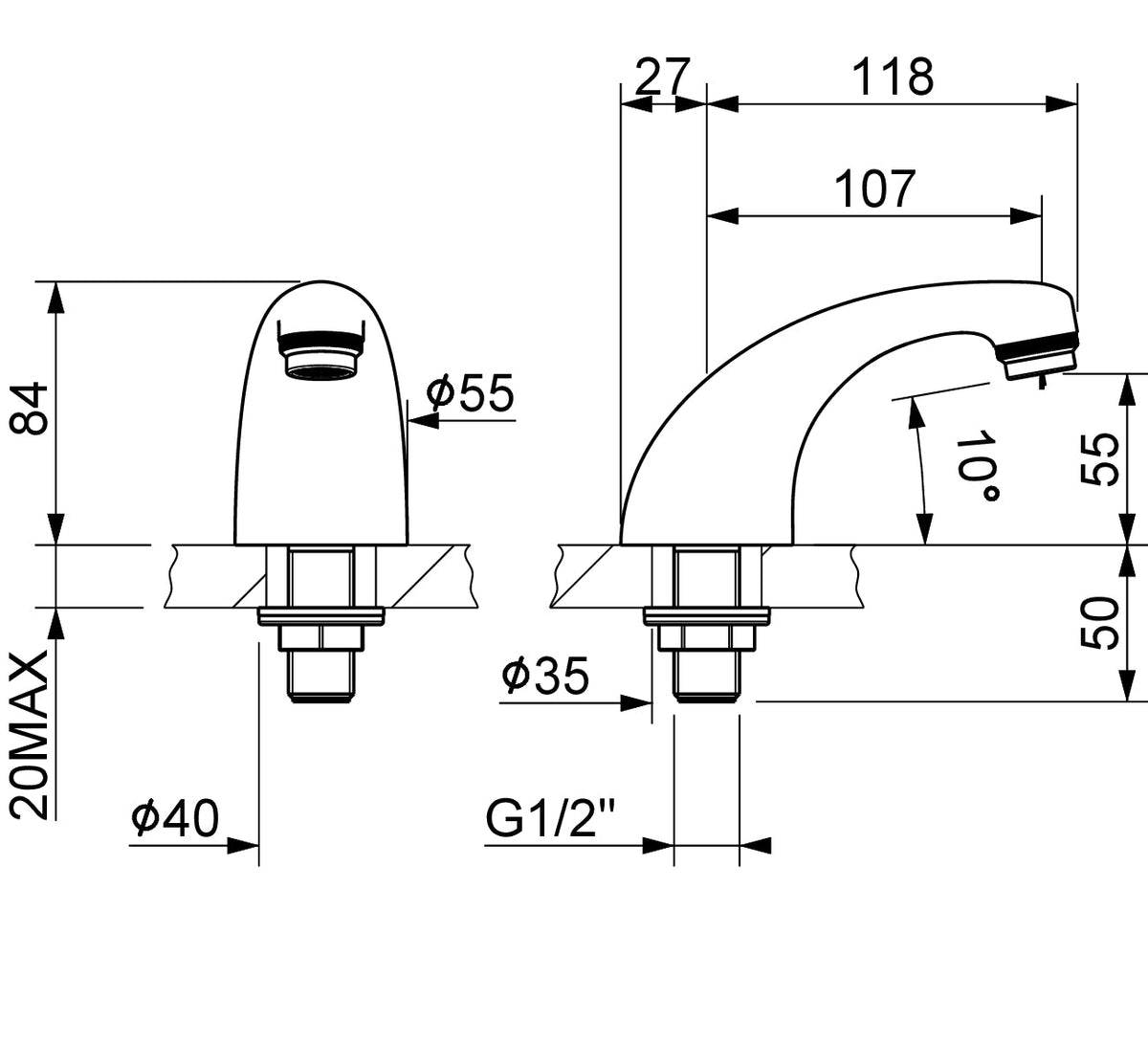 Bocca di erogazione lavabo per rubinetto a pedale cromo - 1/2" — MCM - HD casa