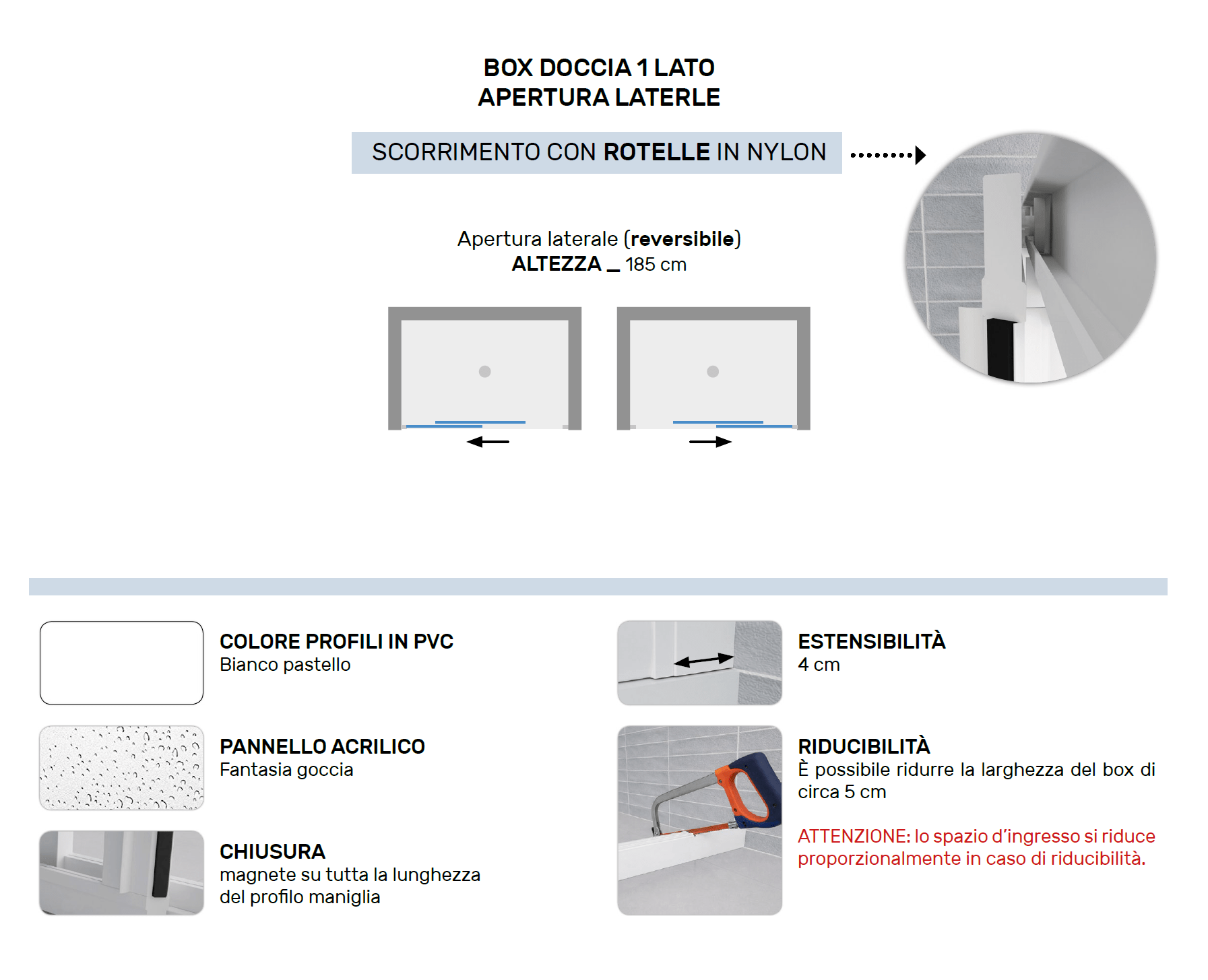 Box doccia nicchia Iris 150 in pvc apertura laterale - HD casa