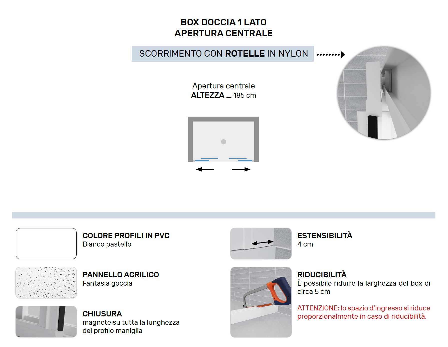 Box doccia nicchia Magnolia 150 in pvc apertura centrale - HD casa