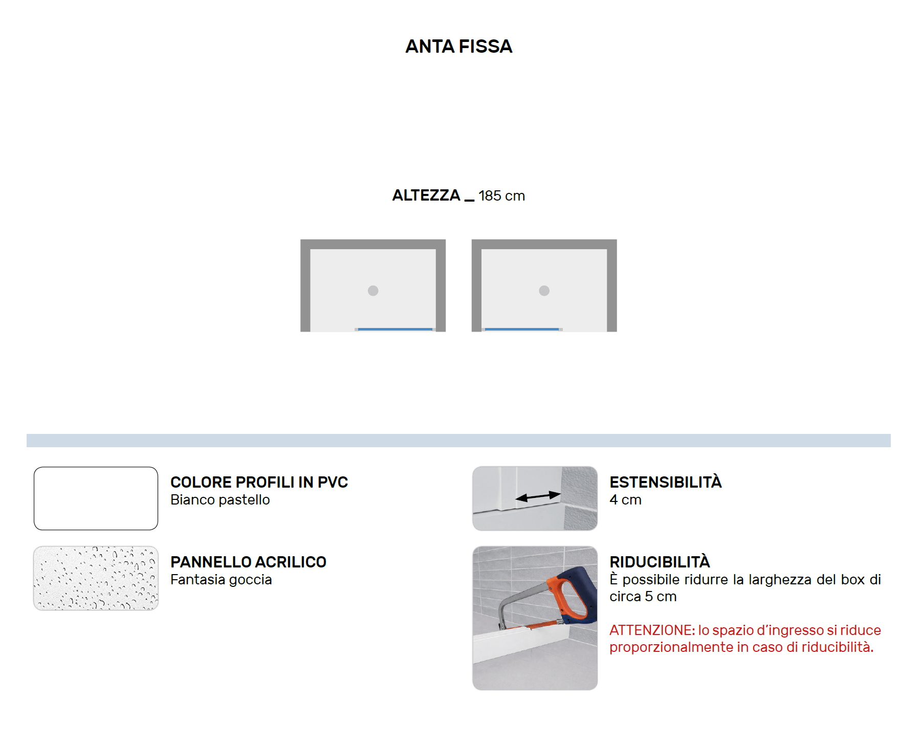 Box doccia nicchia Tulipano 100 in pvc Anta fissa - HD casa