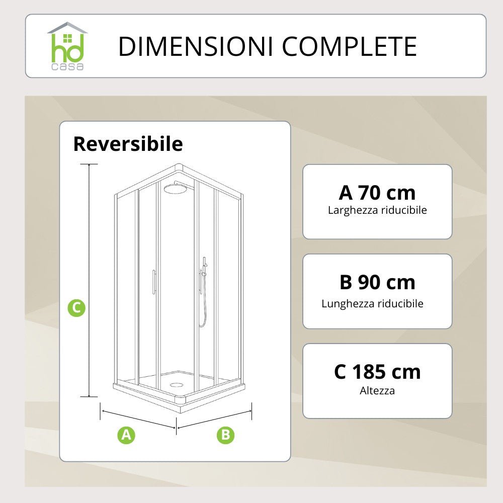 Cabina doccia Camelia 70x90 in PVC resistente, reversibile e facile da installare. Design moderno, qualità Made in Italy e materiali durevoli per ogni bagno. - HD casa