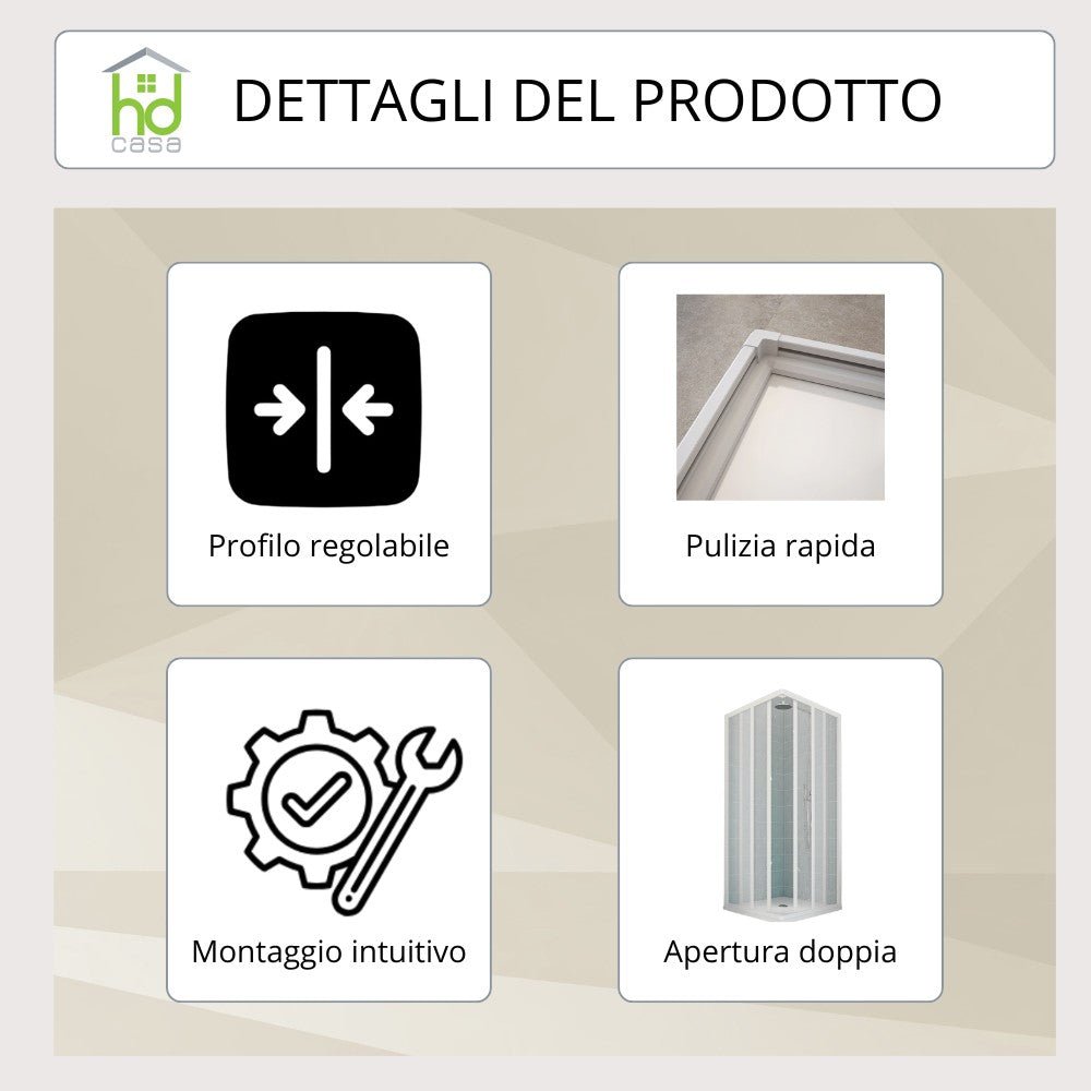 Cabina Doccia Camelia 75x90 in PVC Reversibile con Pannelli Acrilici da 2 mm Made in Italy - HD casa