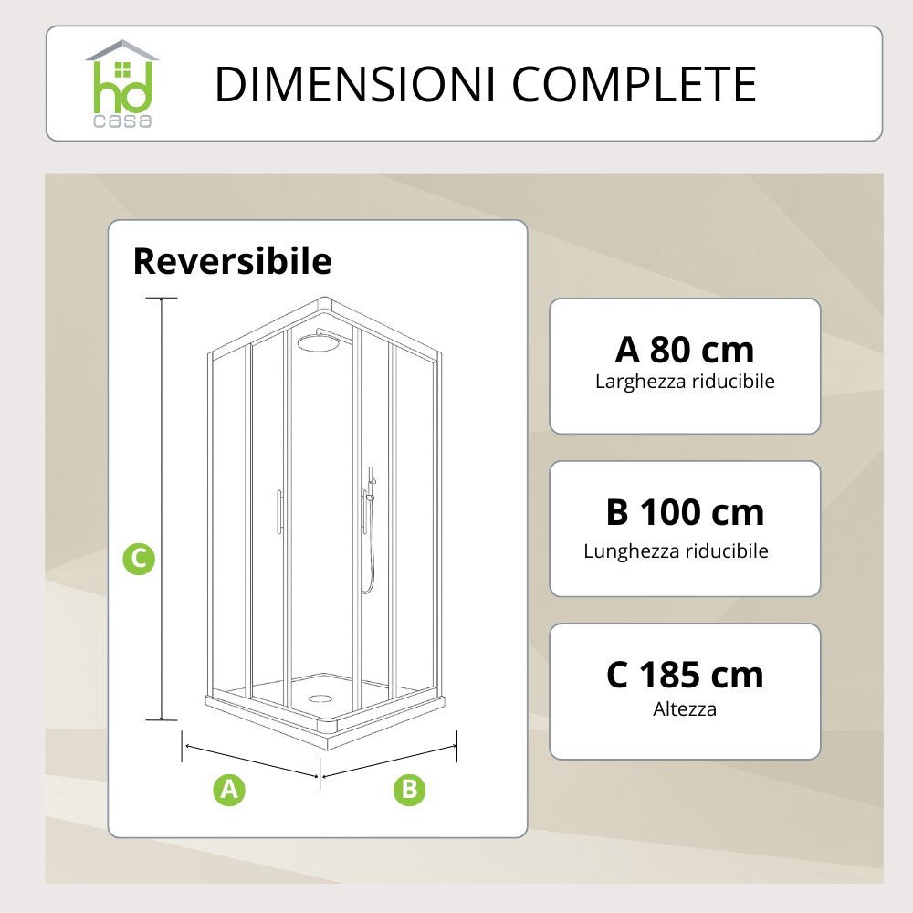 Cabina Doccia Camelia 80x100 in PVC Reversibile con Pannelli Acrilici da 2 mm Made in Italy - HD casa