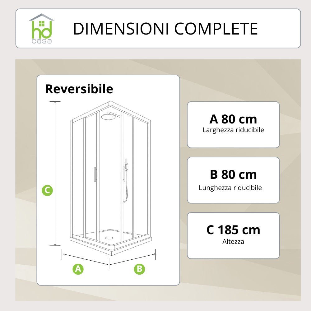 Cabina Doccia Camelia 80x80 in PVC Reversibile con Pannelli Acrilici da 2 mm Made in Italy - HD casa
