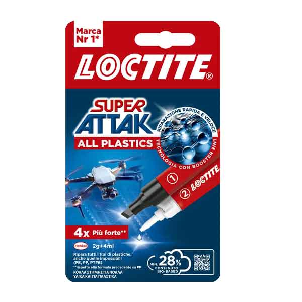 Colla super attak plastica 2 gr + 4 ml — Loctite - HD casa
