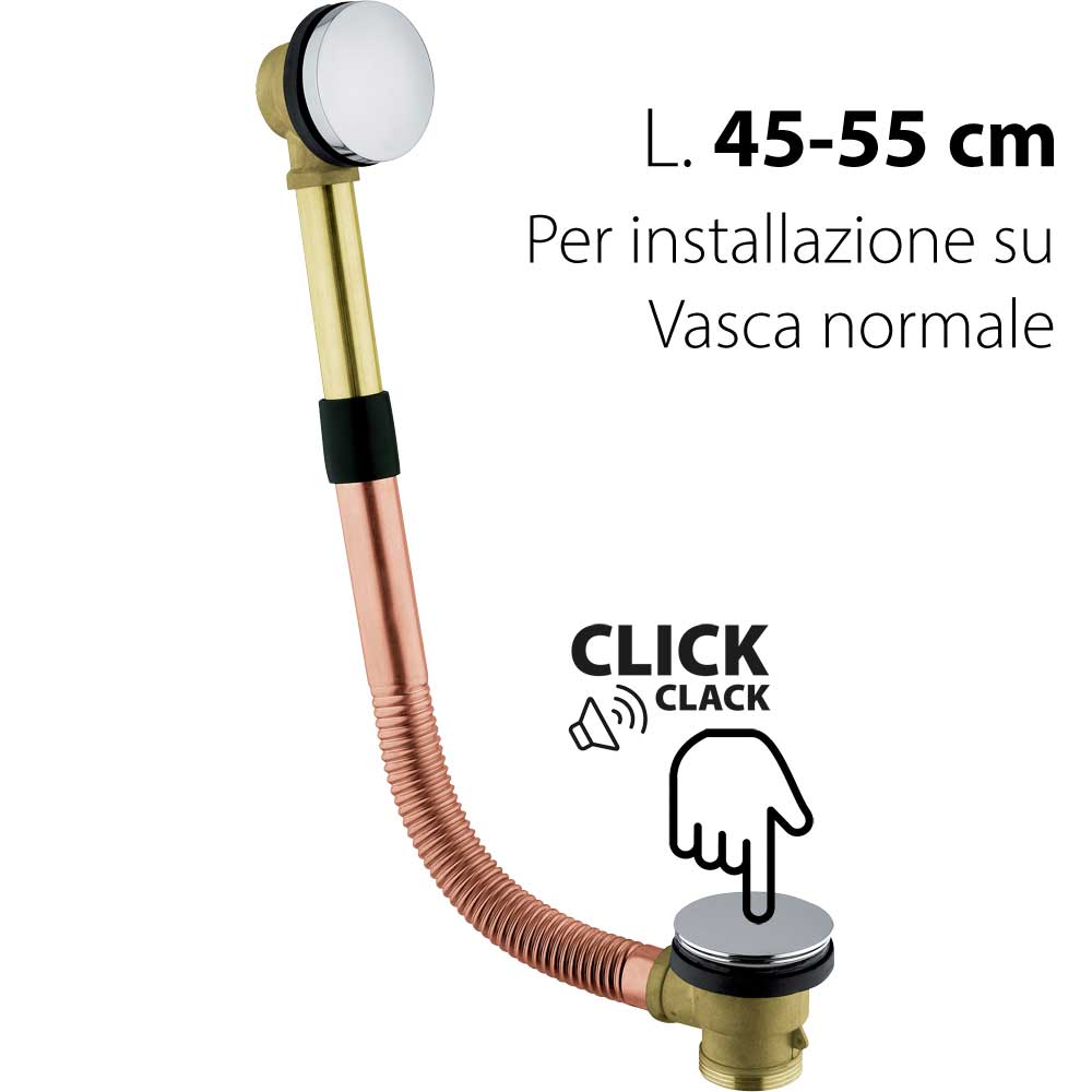 Colonna di scarico vasca in ottone con tappo click-clack normale 45-55 cm — CGS - HD casa