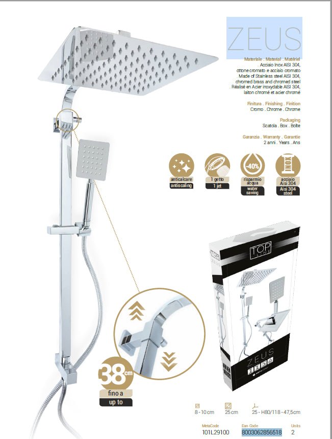 Colonna doccia con deviatore a due vie ZEUS acciaio inox con soffione e doccetta - HD casa