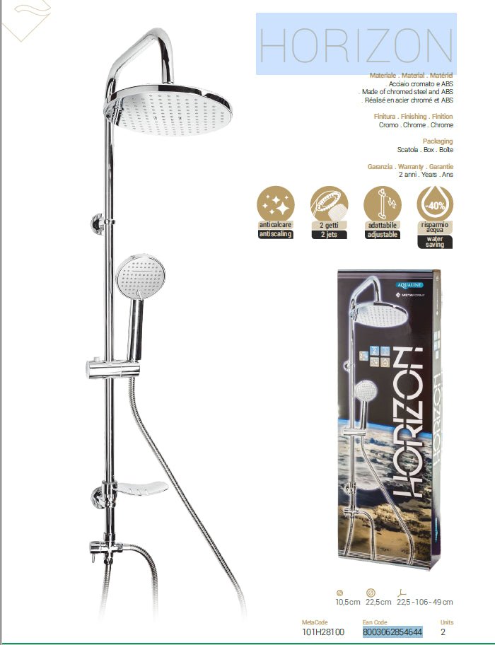 Colonna Doccia HORIZON in acciaio cromato e ABS anticalcare metaform - HD casa