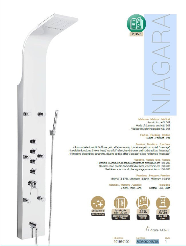 Colonna doccia idromassaggio NIAGARA in acciaio Inox metaform - HD casa