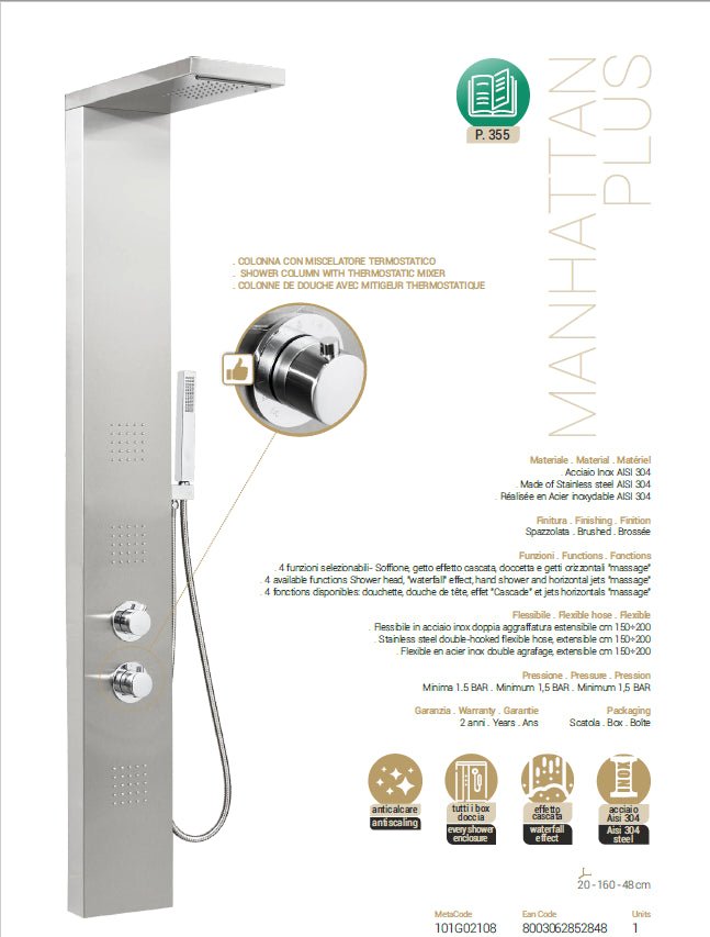 Colonna doccia multifunzione Metaform Manhattan Plus con funzione cascata e idromassaggio - HD casa