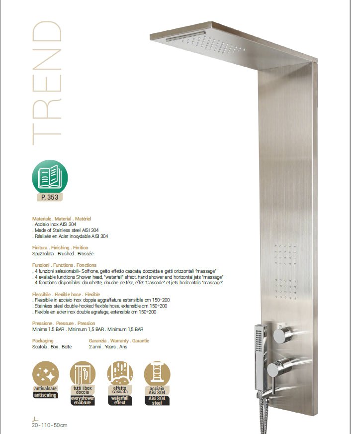 Colonna Doccia Pannello Acciaio Spazzolato 4 Funzioni Trend - Metaform - HD casa