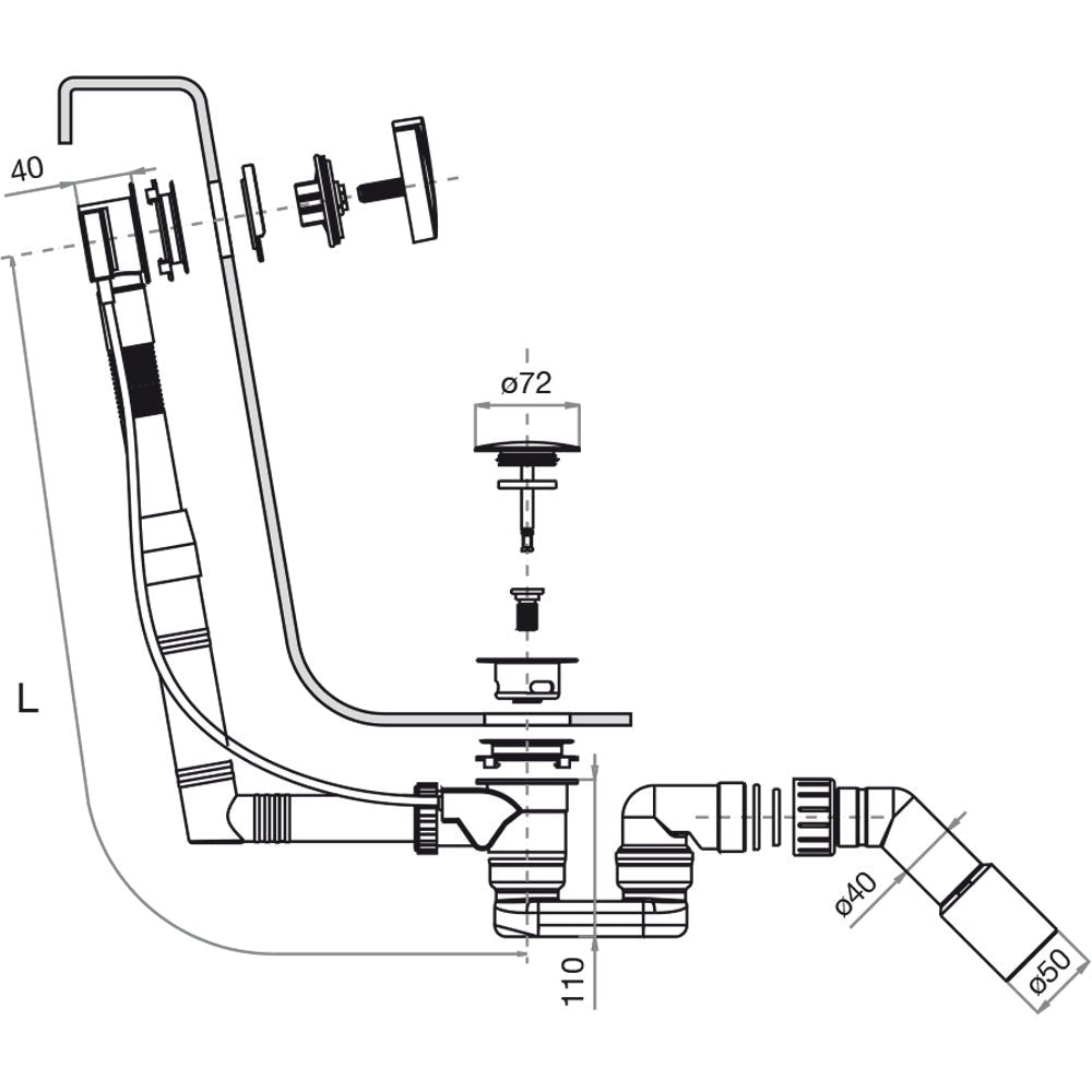 Colonna scarico vasca + sifone ribassato preassemblato normale 45-55 cm — CGS - HD casa