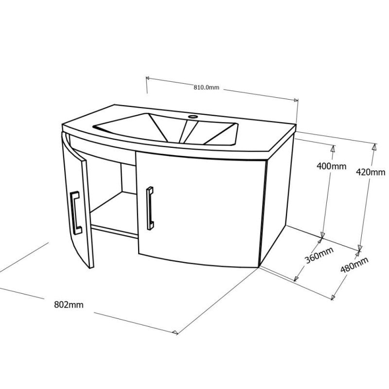 Composizione bagno 2 ante con lavabo in ceramica e specchio con lampada led - HD casa