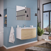 Composizione bagno 2 ante con lavabo in ceramica e specchio con lampada led - HD casa