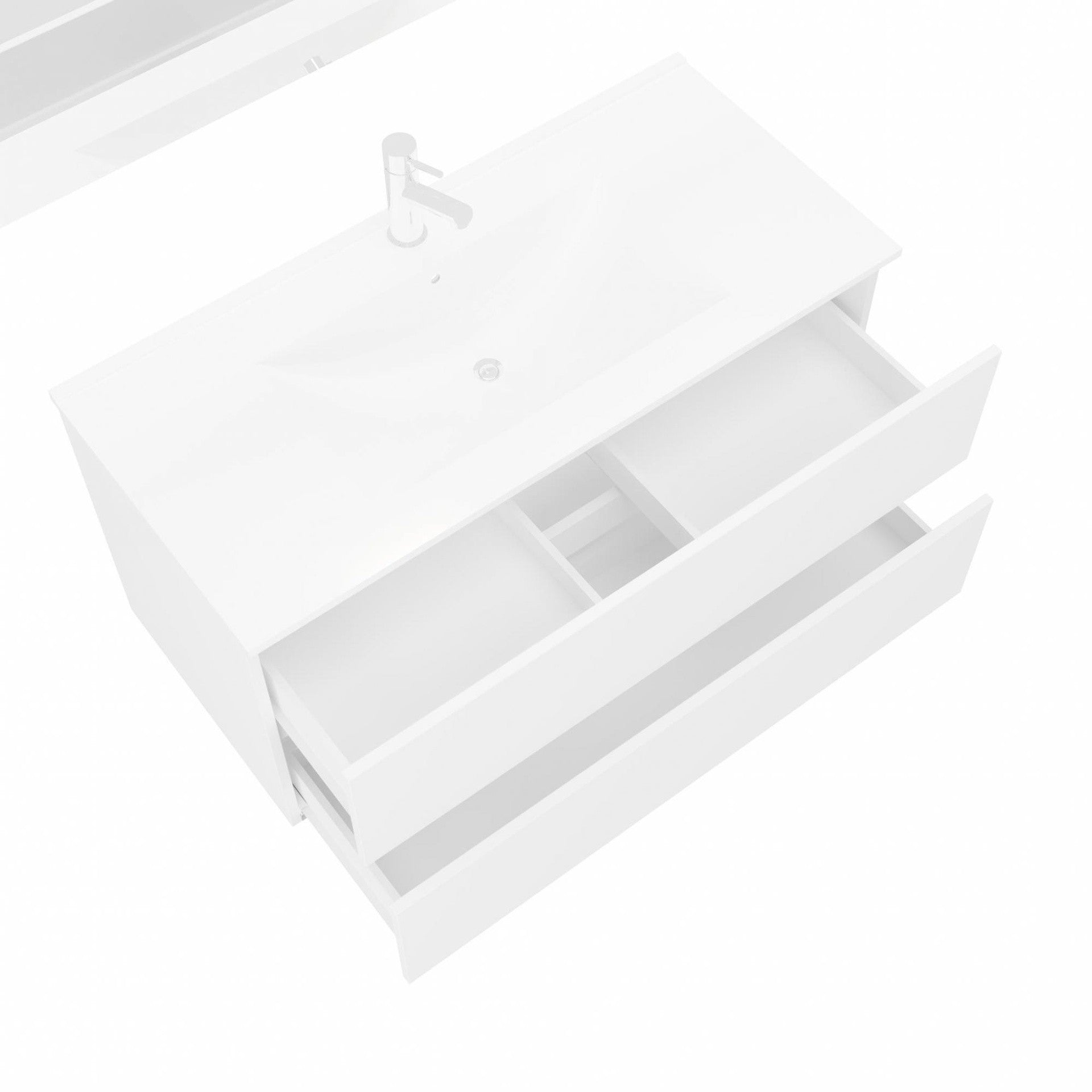Composizione bagno 2 cassettoni bianco lucido con lavabo in ceramica e specchio con lampada led - HD casa