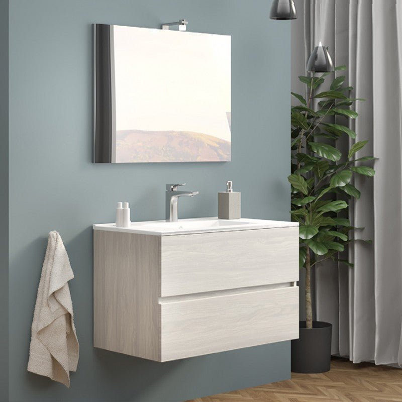 Composizione bagno 2 cassettoni con lavabo in ceramica e specchio con lampada led - HD casa