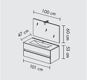 Composizione bagno 2 cassettoni da 100cm rovere grigio, lavabo in ceramica e specchio con lampada led - HD casa