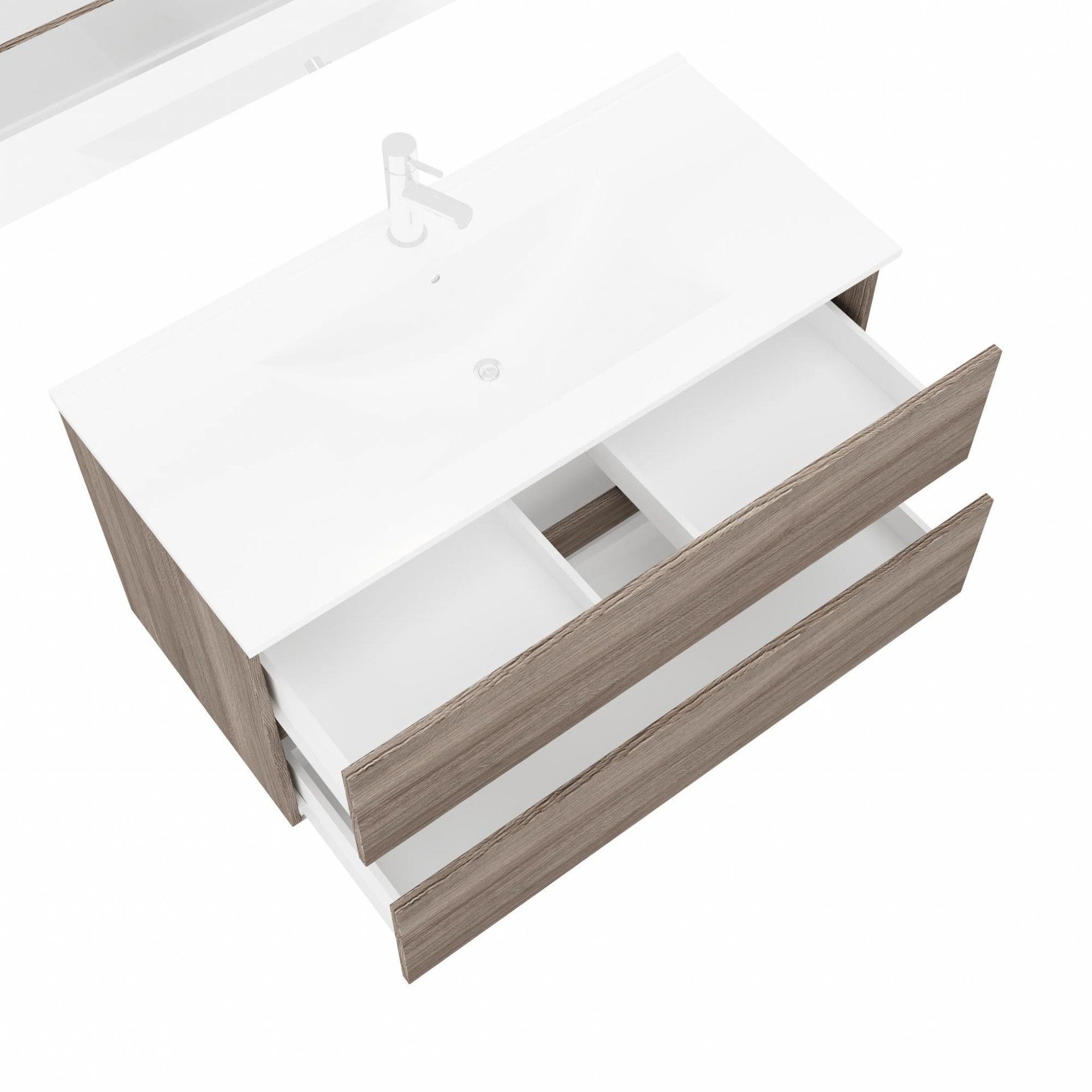 Composizione bagno 2 cassettoni rovere fumo con lavabo e specchio con lampada led - HD casa