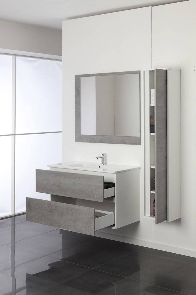 Composizione Bagno sospesa Linea Fabula 90 cm colore cemento - HD casa