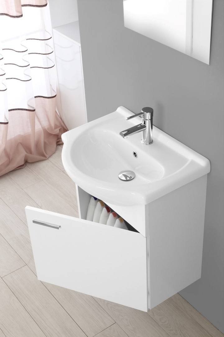 Composizione bagno sospesa Stella 55 cm colore bianco lucido - HD casa