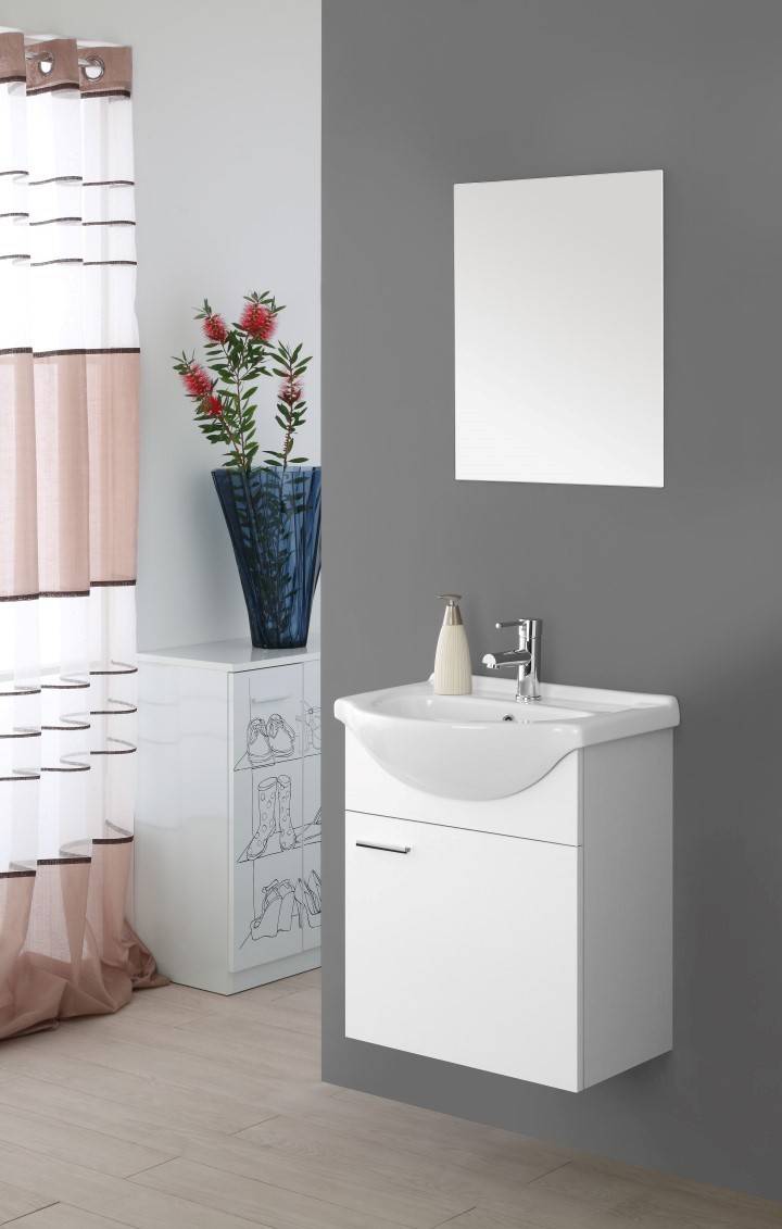 Composizione bagno sospesa Stella 55 cm colore bianco lucido - HD casa
