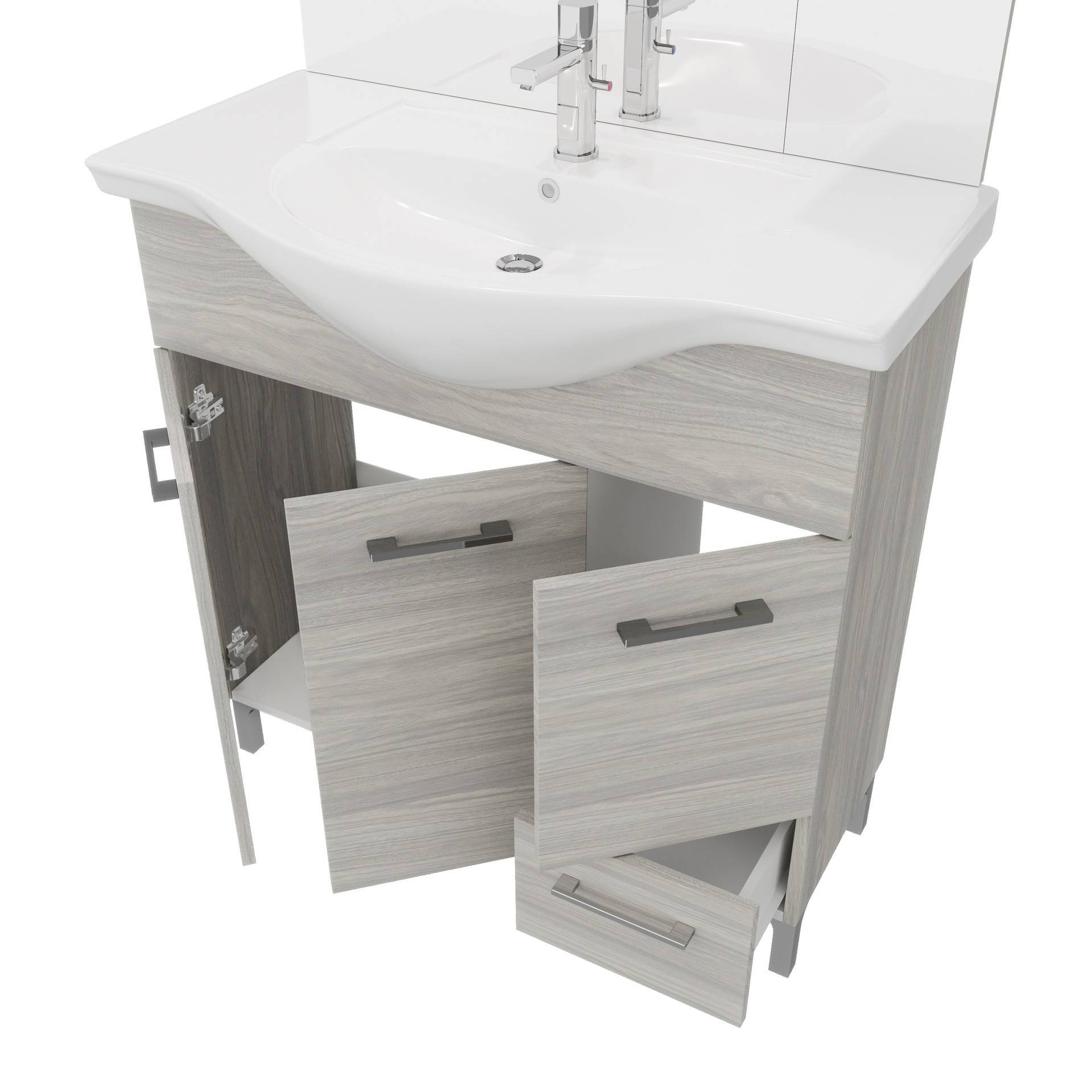 Composizione da bagno 3 ante da 85cm con cassetto , lavabo e specchiera con pensile - HD casa