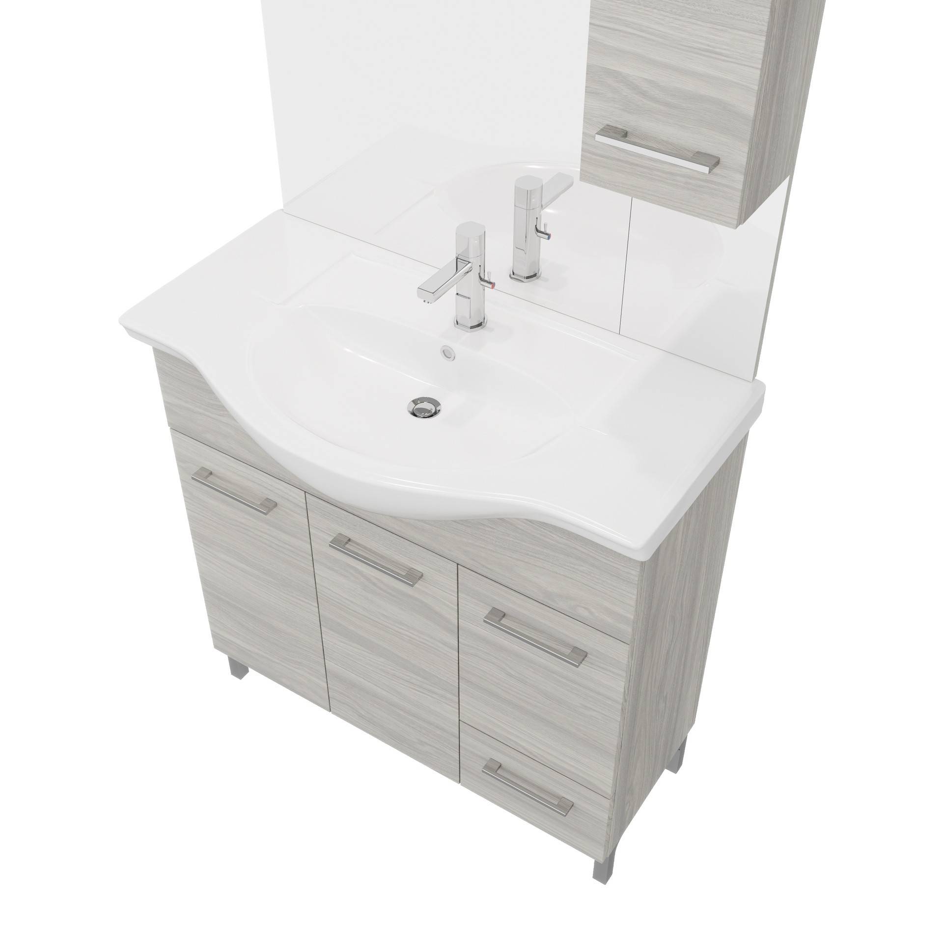 Composizione da bagno 3 ante da 85cm con cassetto , lavabo e specchiera con pensile - HD casa