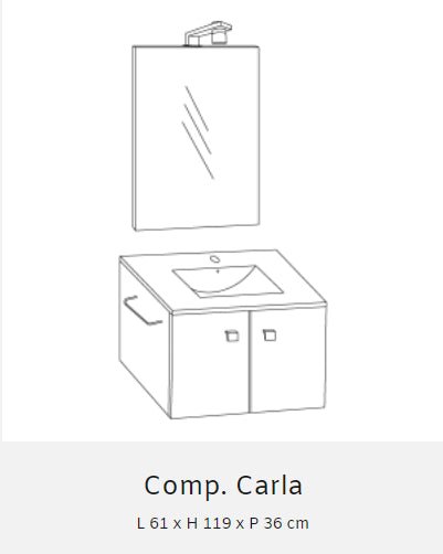 Composizione da bagno Base sospesa con due ante, lavabo in ceramica, cm 60, e Specchiera con lampada LED. - HD casa