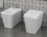 Coppia sanitari in ceramica filomuro WC e bidet con sedile soft close - HD casa