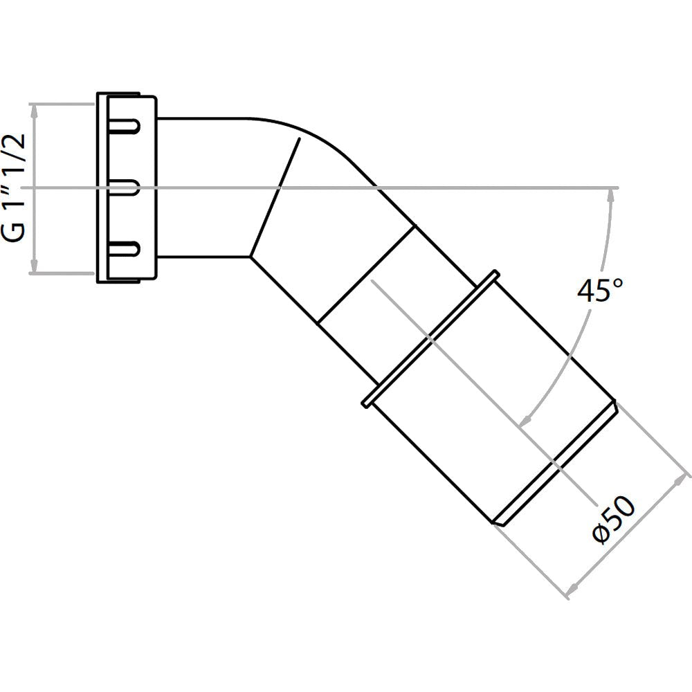Curva per sifone vasca a 45° con terminale 1"1/2 x Ø40-50 — CGS - HD casa