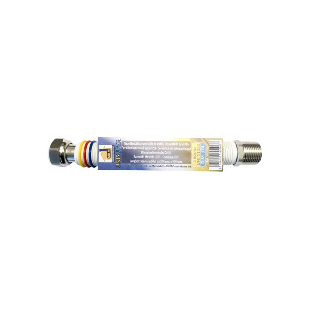 Flessibile INOX estendibile per acqua e gas M/F con rivestimento bianco L.220 x 420 mm - 1" - HD casa