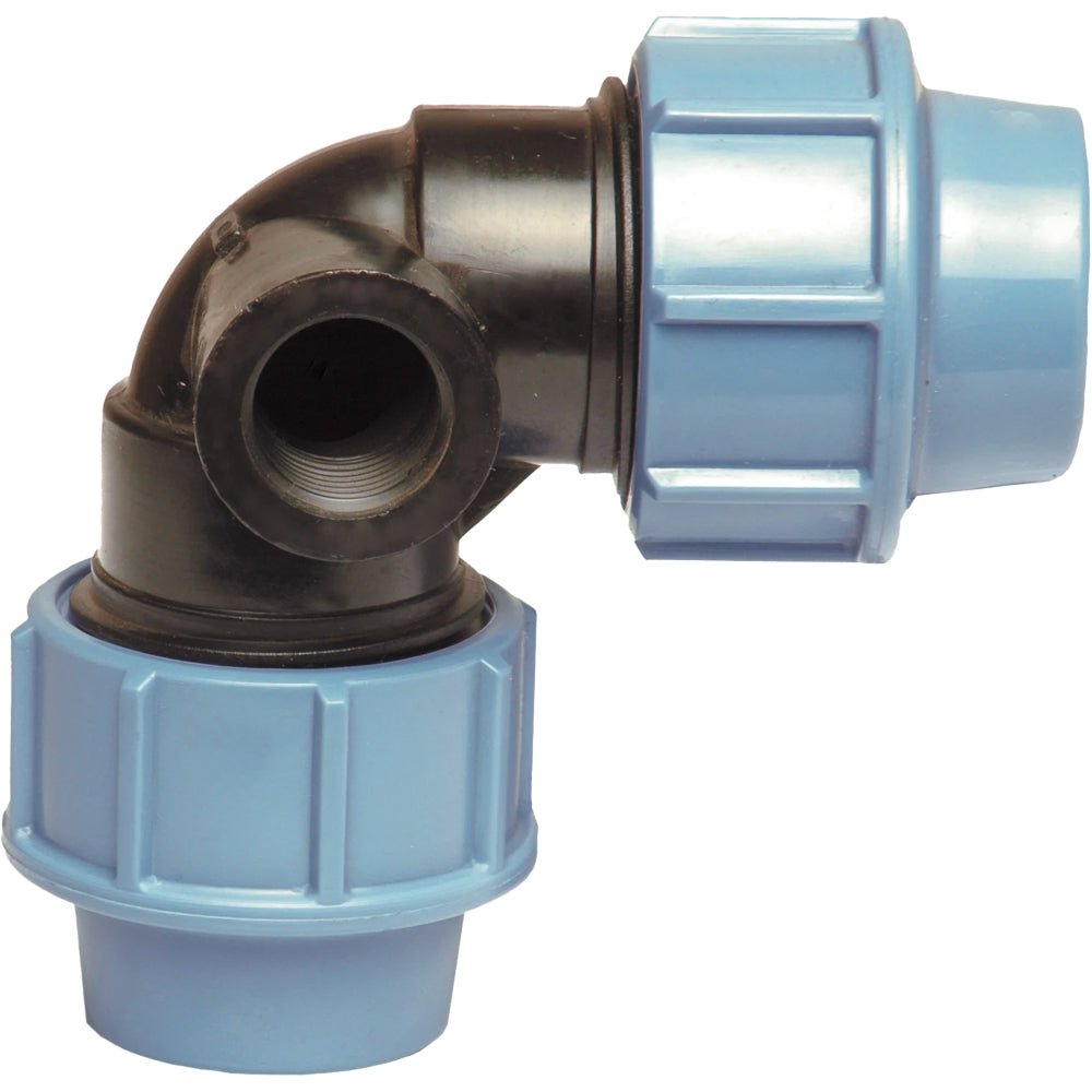 Gomito doppio con derivazione laterale femmina per tubo polietilene Unidelta Ø32x32 x 3/4"F - PN16 - HD casa